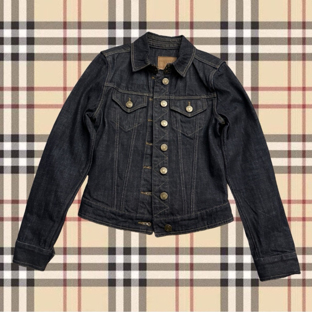 BURBERRY BRIT jean jacket, dark wash, gold stitching and hardware, size xs. NWOT